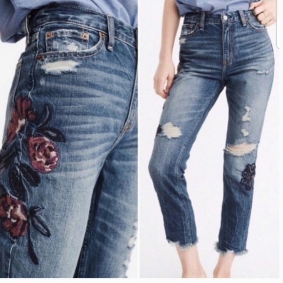 Abercrombie & Fitch Denim - Abercrombie & Fitch | High-Rise Embroidered Girlfriend Jeans | Dark Wash | Sz 26